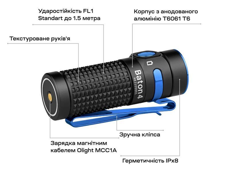 Фонарь Olight Baton 4 Premium Black 23704373 фото