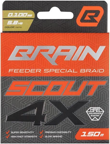 Шнур Brain Scout 4X 150m (camo) 0.100mm 5.8kg 18585731 фото