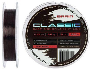 Волосінь Brain Classic Carp Line (dark brown) 300m 0.25mm 15lb 6.6kg 18588101 фото